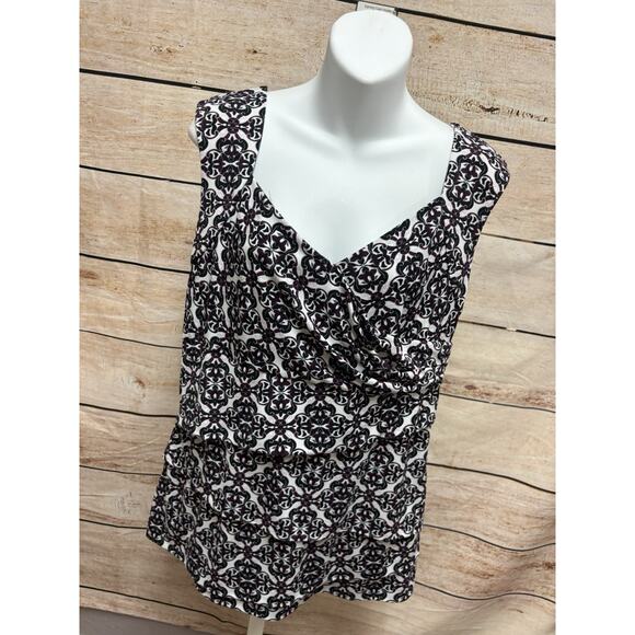 White House Black Market Blouse Womens Size XL Black Purple Career Shirt - Picture 12 of 12